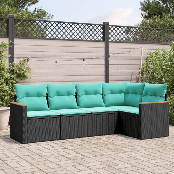 VidaXL 5 db fekete polyrattan kerti kanapégarnitúra párnákkal