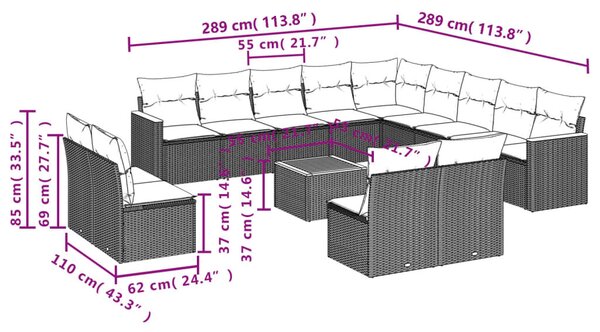 VidaXL 14 db szürke polyrattan kerti kanapégarnitúra párnákkal