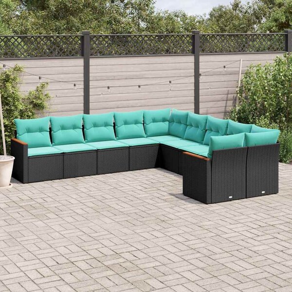 VidaXL 10 db fekete polyrattan kerti kanapégarnitúra párnákkal