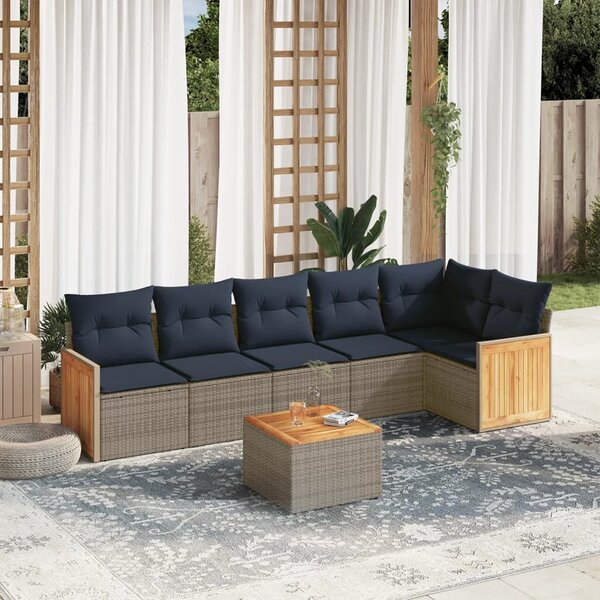 VidaXL 7 db szürke polyrattan kerti kanapégarnitúra párnákkal