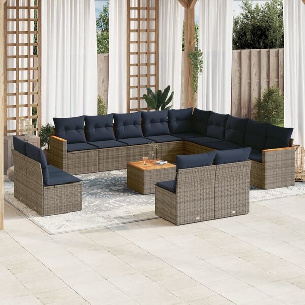VidaXL 14 db szürke polyrattan kerti kanapégarnitúra párnákkal