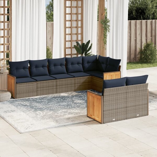 VidaXL 8 db szürke polyrattan kerti kanapégarnitúra párnákkal