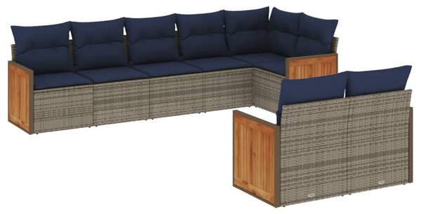 VidaXL 8 db szürke polyrattan kerti kanapégarnitúra párnákkal