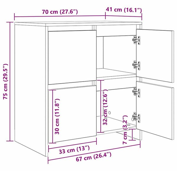 Oldalszekrények 2 pcs kézműves tölgy 70 x 41 x 75 cm Faanyag