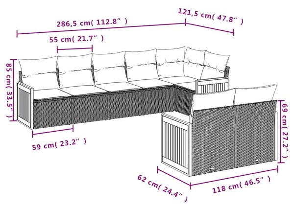 VidaXL 8 db szürke polyrattan kerti kanapégarnitúra párnákkal