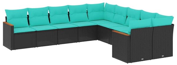 VidaXL 10 db fekete polyrattan kerti kanapégarnitúra párnákkal