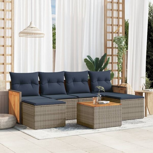 VidaXL 7 db szürke polyrattan kerti kanapégarnitúra párnákkal