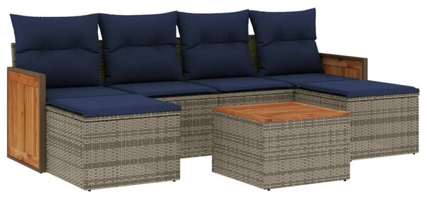 VidaXL 7 db szürke polyrattan kerti kanapégarnitúra párnákkal