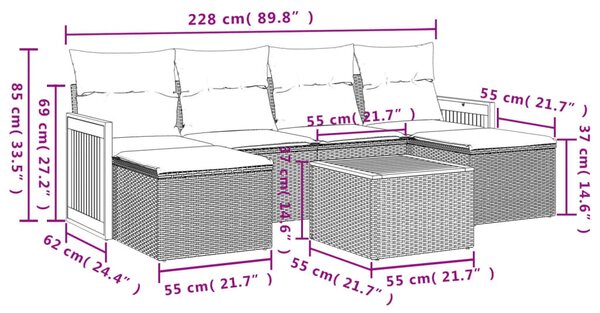VidaXL 7 db szürke polyrattan kerti kanapégarnitúra párnákkal