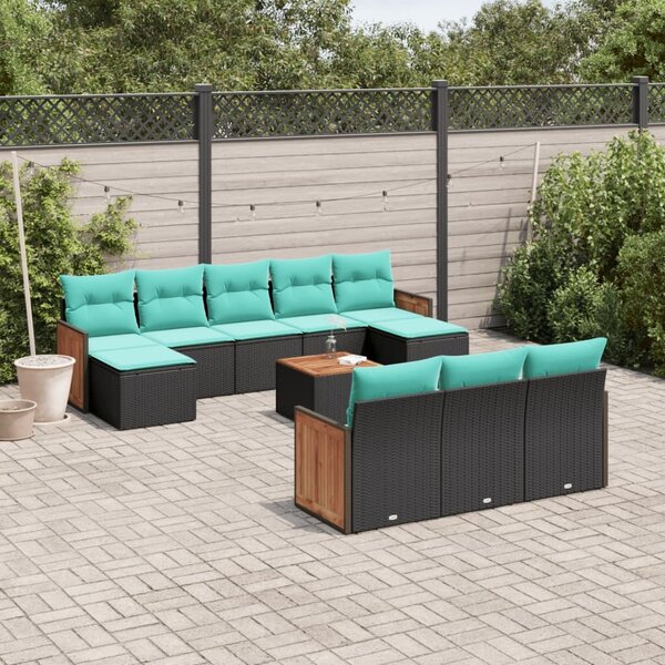 VidaXL 11 db fekete polyrattan kerti kanapégarnitúra párnákkal