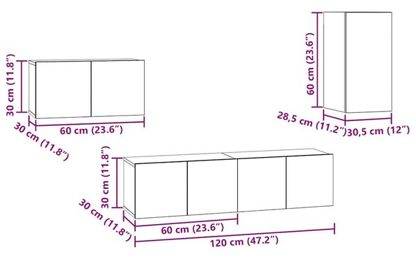 TV szekrény garnitúra 4 pcs Musta tammi 30.5 x 30 x 60 cm