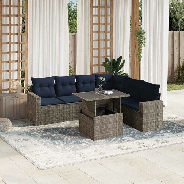VidaXL 7 db szürke polyrattan kerti kanapégarnitúra párnákkal