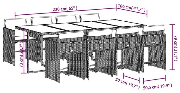 VidaXL 9 db szürke polyrattan kerti étkezőgarnitúra párnákkal