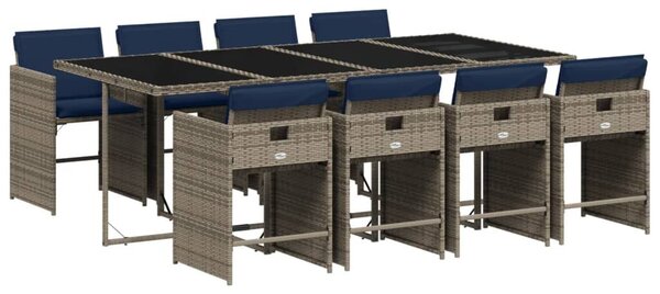 VidaXL 9 db szürke polyrattan kerti étkezőgarnitúra párnákkal