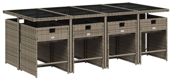 VidaXL 9 db szürke polyrattan kerti étkezőgarnitúra párnákkal