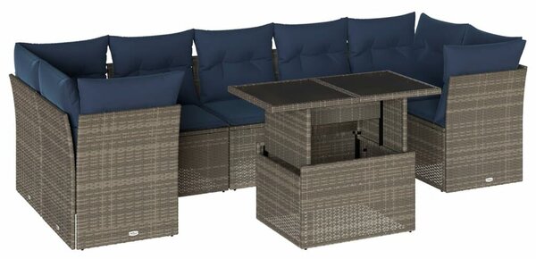 VidaXL 8 db szürke polyrattan kerti kanapégarnitúra párnákkal