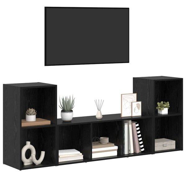 TV szekrény 3 pcs Fekete 107 x 35 x 37 cm Faanyag