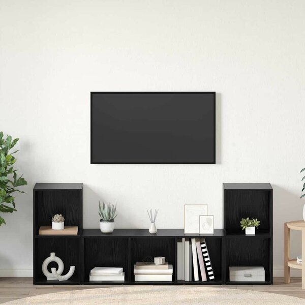 TV szekrény 3 pcs Fekete 107 x 35 x 37 cm Faanyag