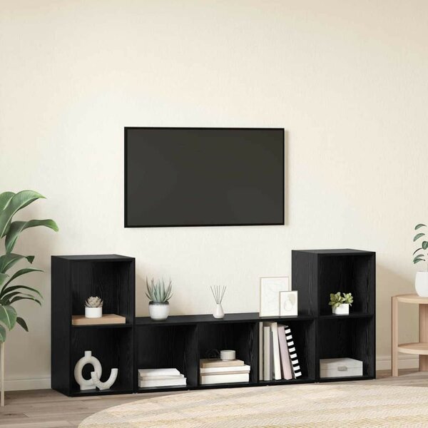 TV szekrény 3 pcs Fekete 107 x 35 x 37 cm Faanyag