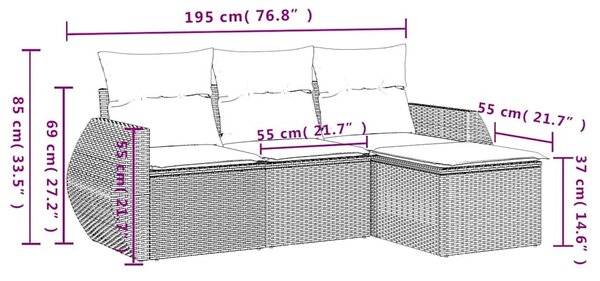 VidaXL 4 db szürke polyrattan kerti kanapégarnitúra párnákkal