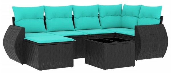 VidaXL 7 db fekete polyrattan kerti kanapégarnitúra párnákkal