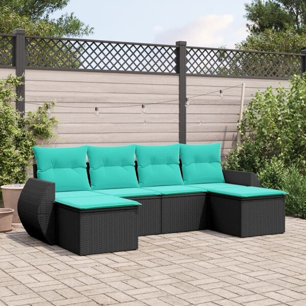 VidaXL 6 db fekete polyrattan kerti kanapégarnitúra párnákkal