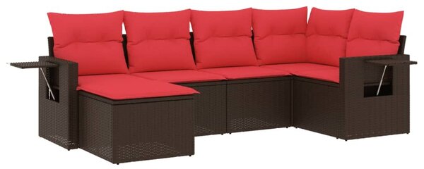 VidaXL 6 db barna polyrattan kerti kanapégarnitúra párnákkal