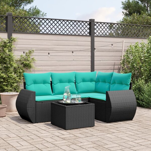 VidaXL 5 db fekete polyrattan kerti kanapégarnitúra párnákkal