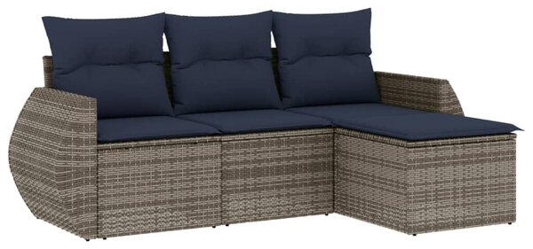 VidaXL 4 db szürke polyrattan kerti kanapégarnitúra párnákkal