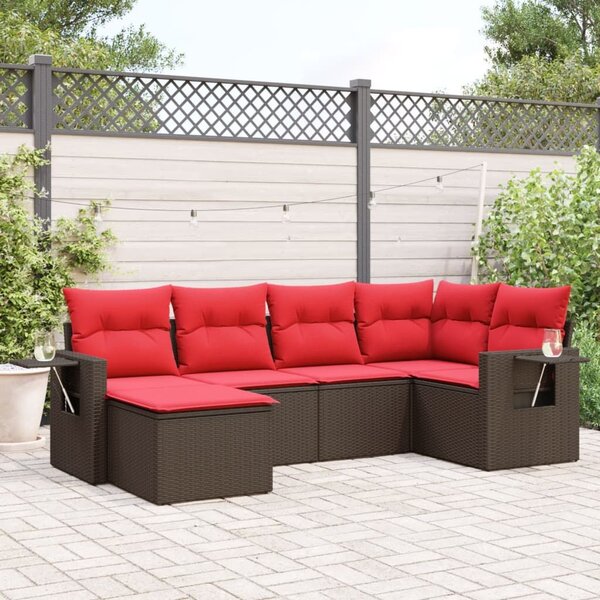 VidaXL 6 db barna polyrattan kerti kanapégarnitúra párnákkal