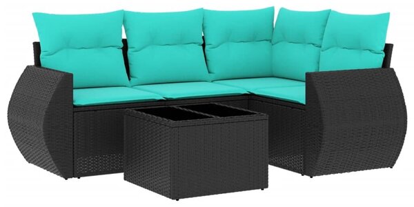 VidaXL 5 db fekete polyrattan kerti kanapégarnitúra párnákkal