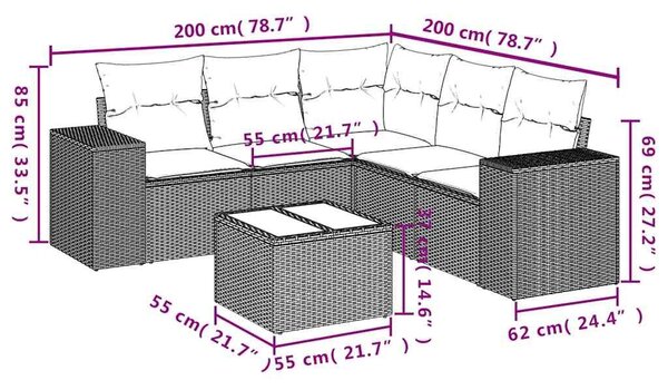VidaXL 6 db fekete polyrattan kerti kanapégarnitúra párnákkal