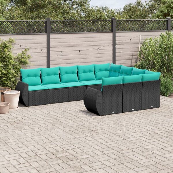 VidaXL 10 db fekete polyrattan kerti kanapégarnitúra párnákkal