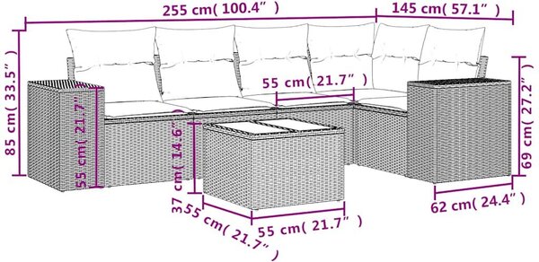 VidaXL 6 db szürke polyrattan kerti kanapégarnitúra párnákkal