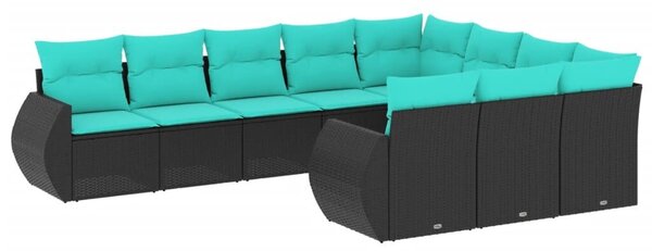 VidaXL 10 db fekete polyrattan kerti kanapégarnitúra párnákkal