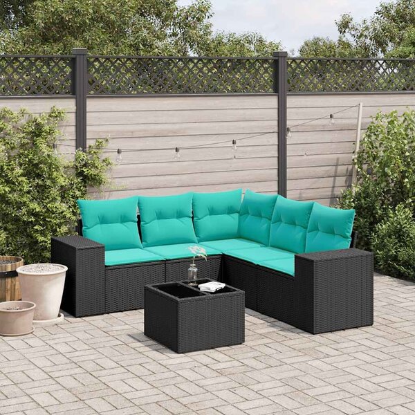 VidaXL 6 db fekete polyrattan kerti kanapégarnitúra párnákkal