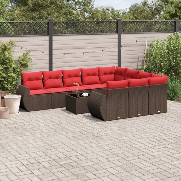 VidaXL 11 db barna polyrattan kerti kanapégarnitúra párnákkal