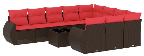 VidaXL 11 db barna polyrattan kerti kanapégarnitúra párnákkal