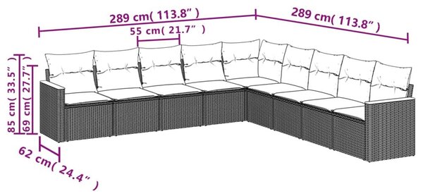 VidaXL 9 db szürke polyrattan kerti kanapégarnitúra párnákkal