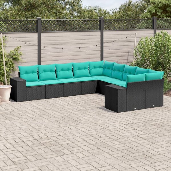 VidaXL 10 db fekete polyrattan kerti kanapégarnitúra párnákkal