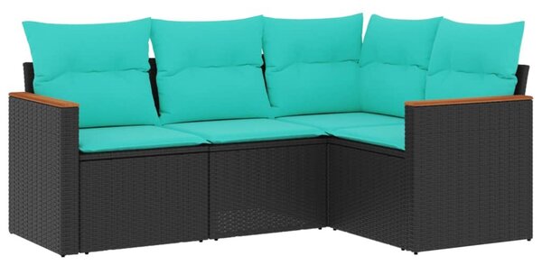 VidaXL 4 db fekete polyrattan kerti kanapégarnitúra párnákkal