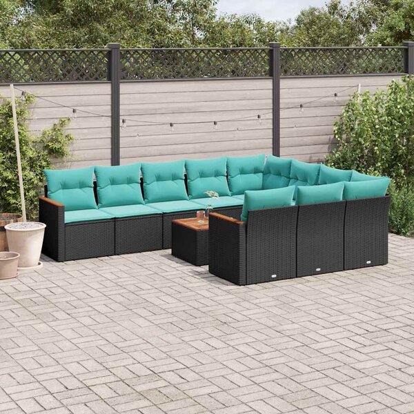 VidaXL 11 db fekete polyrattan kerti kanapégarnitúra párnákkal