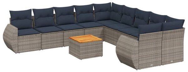 VidaXL 11 db szürke polyrattan kerti kanapégarnitúra párnákkal