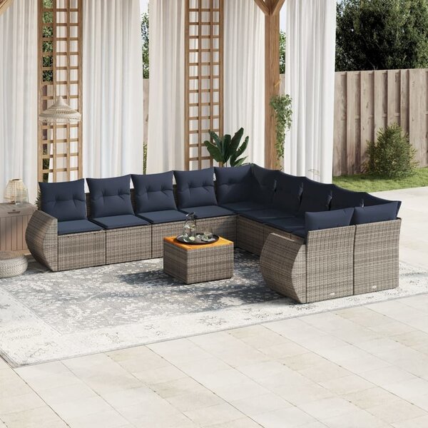 VidaXL 11 db szürke polyrattan kerti kanapégarnitúra párnákkal