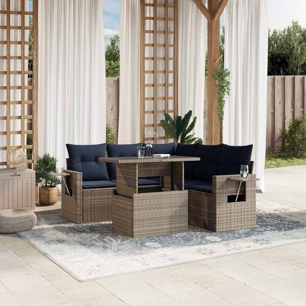 VidaXL 6 db szürke polyrattan kerti kanapégarnitúra párnákkal
