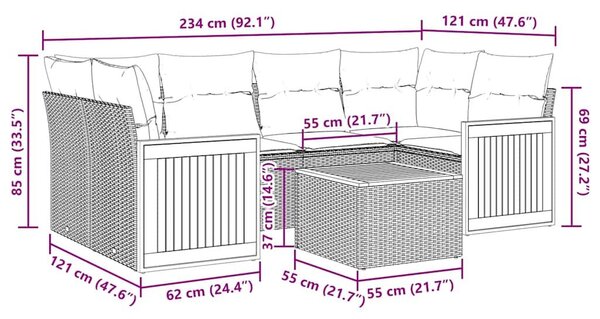 VidaXL 7 db fekete polyrattan kerti kanapégarnitúra párnákkal