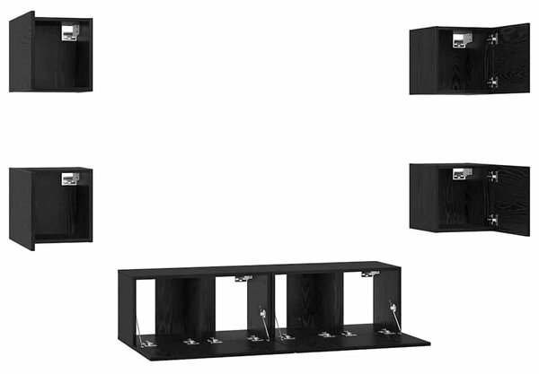 TV szekrény garnitúra Falra szerelhető 6 pcs Musta tammi