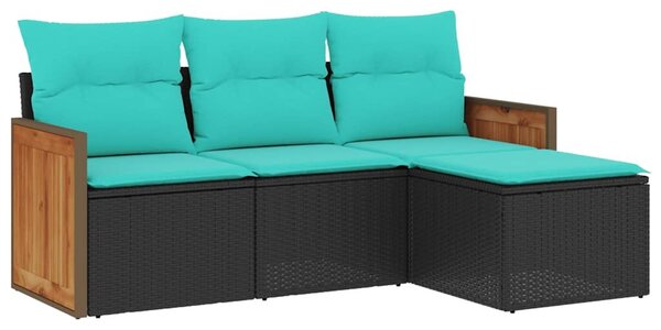 VidaXL 4 db fekete polyrattan kerti kanapégarnitúra párnákkal