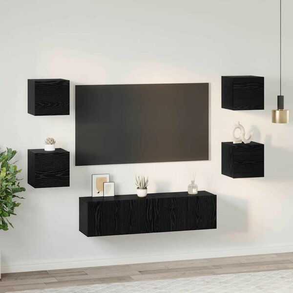 TV szekrény garnitúra Falra szerelhető 6 pcs Musta tammi