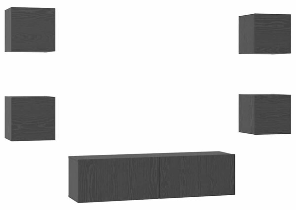 TV szekrény garnitúra Falra szerelhető 6 pcs Musta tammi